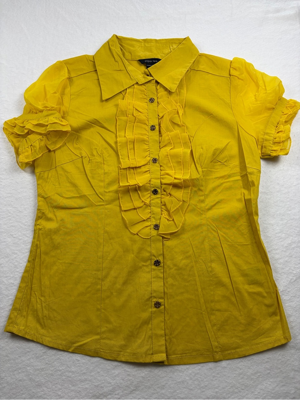 paper tee Yellow‎ Ruffle Button-Front Blouse